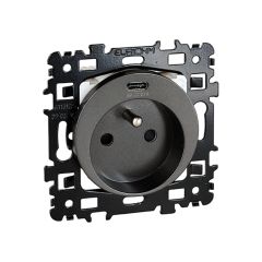 Prise 2P+T 16A + USB 2,1 A type C NF - SQUARE Anthracite - Eur'Ohm