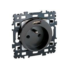 Prise 2P+T 16A + USB 2,1 A type A NF - SQUARE Anthracite - Eur'Ohm