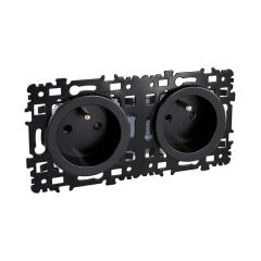 Double prise 2P+T monobloc précablées NF - SQUARE Anthracite - Eur'Ohm