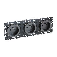 Triple prise 2P+T monobloc précablées NF - SQUARE Anthracite - Eur'Ohm