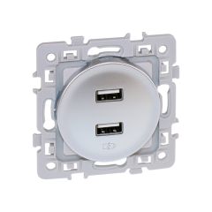 Prise chargeur double USB femelle 5,5V DC - type A - SQUARE Silver - Eur'Ohm