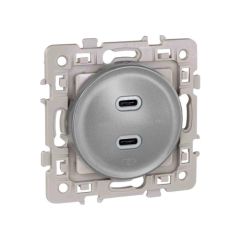 Prise chargeur double USB femelle 5,5V DC - type C - SQUARE Silver - Eur'Ohm