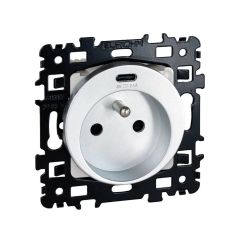 Prise 2P+T 16A + USB 2,1 A type C NF - SQUARE Silver - Eur'Ohm