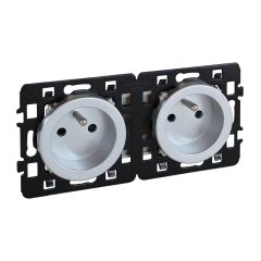 Double prise 2P+T monobloc précablées NF - SQUARE Silver - Eur'Ohm