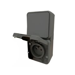Va et Vient + Prise 2P+T Vertical complet - IP44 - OXXO Gris - Eur'Ohm