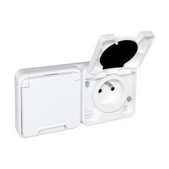 Double Prise horizontale 2P+T complet encastré - IP55 - OXXO Blanc - Eur'Ohm