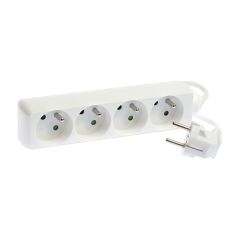 Bloc de 4 prises 2P+T sans interrupteur - câble 3G1 mm² - 1 m - blanc - Eur'Ohm