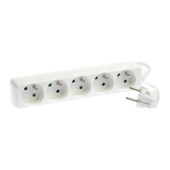 Bloc de 5 prises 2P+T sans interrupteur - câble 3G1 mm² - 1 m - blanc - Eur'Ohm