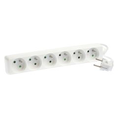 Bloc de 6 prises 2P+T sans interrupteur - câble 3G1 mm² - 1 m - blanc - Eur'Ohm