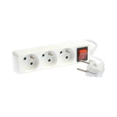 Bloc de 3 prises 2P+T avec interrupteur - câble 3G1 mm² - 1 m - blanc - Eur'Ohm