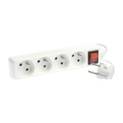 Bloc de 4 prises 2P+T avec interrupteur - câble 3G1 mm² - 1 m - blanc - Eur'Ohm