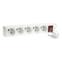 Bloc de 5 prises 2P+T avec interrupteur - câble 3G1 mm² - 1 m - blanc - Eur'Ohm