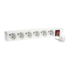 Bloc de 6 prises 2P+T avec interrupteur - câble 3G1 mm² - 1 m - blanc - Eur'Ohm