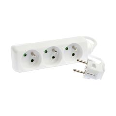 Bloc de 3 prises 2P+T sans interrupteur - câble 3G1,5mm² - 1,5m - blanc - Eur'Ohm
