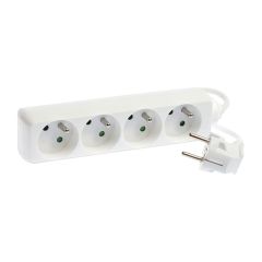 Bloc de 4 prises 2P+T sans interrupteur - câble 3G1,5 mm² - 1,5 m - blanc - Eur'Ohm