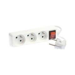 Bloc de 3 prises 2P+T avec interrupteur - câble 3G1,5 mm² - 1,5 m - blanc - Eur'Ohm