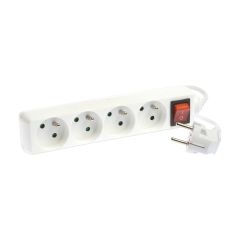 Bloc de 4 prises 2P+T avec interrupteur - câble 3G1,5 mm² - 1,5 m - blanc - Eur'Ohm