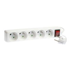 Bloc de 5 prises 2P+T avec interrupteur - câble 3G1,5 mm² - 1,5 m - blanc - Eur'Ohm