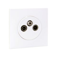 Prise TV-FM-SAT complet avec griffes et plaque - SQUARE EASY blanc - Eur'Ohm