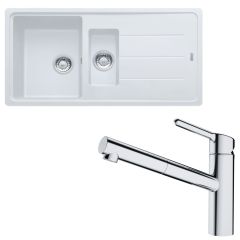 Pack évier Basis Fragranit blanc artic 970 x 500 x 200/100 mm + mitigeur Orbit douchette - Franke