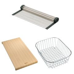 Set accessoires pour éviers de cuisine :  Rollmat avec Planche en bambou et panier fil inox - Franke