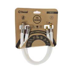2 Flexibles sanitaires BLANC POLYMÈRE Øintér.8mm - Femelle 3/8" ACIER BROSSÉ - Mâle M10x1 - 400mm - TAQ PREMIUM