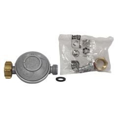 Détendeur butane NF GAZ à sécurité (excès de débit) 1,3kg/h 28mb écrou bouteille / mâle 20x150 + raccord tétine - Favex