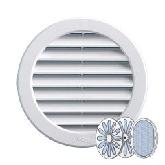 Grille ventilation ronde PVC blanc + fermeture et moustiquaire - A encastrer