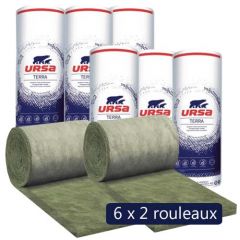 6 paquets de 2 rouleaux laine de verre URSA Façade 35 R - Ep. 200mm - 21.60m² - R 5.70