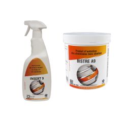 Kit d'entretien pour poêles, cheminées et inserts - Insert 9 Nettoyant vitres + Bistre A9 nettoyage cheminée Bois/charbon - Progalva