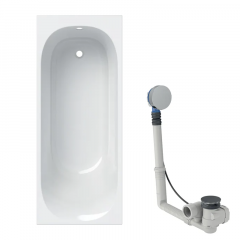 Baignoire acrylique sanitaire rectangulaire Geberit SOANA 170x70cm à bandeau fin avec pieds  + vidage avec actionnement rotatif, d52 - Geberit