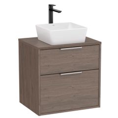 Meuble "OPTICA" 600 - 2 tiroirs pour vasque à poser (non incluse) - Chêne Foncé - Roca
