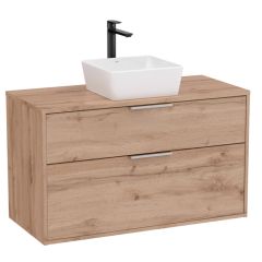 Meuble "OPTICA" 1000 - 2 tiroirs pour vasque à poser (non incluse) - Noyer - Roca