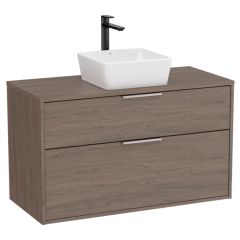 Meuble "OPTICA" 1000 - 2 tiroirs pour vasque à poser (non incluse) - Chêne Foncé - Roca