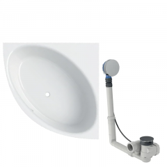 Baignoire acrylique sanitaire d’angle Geberit RENOVA 135x135cm avec pieds + Vidage avec actionnement rotatif, d52 - Geberit