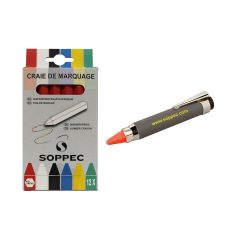 Lot de 1 porte-craie et une boite de 12 craies de marquage non fluorescentes rouges