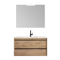 Meuble de salle de bain ATTILA 1000 Chêne Ostippo avec lavabo, miroir et applique - Salgar