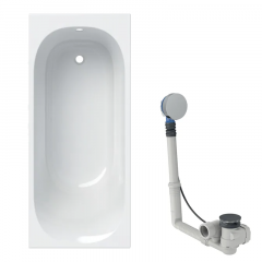  Baignoire acrylique sanitaire rectangulaire Geberit SOANA 160x70cm à bandeau fin avec pieds + vidage avec actionnement rotatif, d52 - Geberit