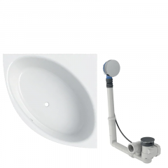 Baignoire acrylique sanitaire d’angle Geberit RENOVA 135x135cm avec pieds et tablier + VIDAGE avec actionnement rotatif, d52 - Geberit