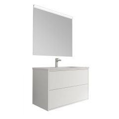 Meuble de salle de bain OPTIMUS 800 Blanc mat avec lavabo, miroir et applique - Salgar