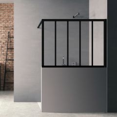 Paroi de douche Loft Wall H140 x L150 cm - Noir Mat / 4 barrettes