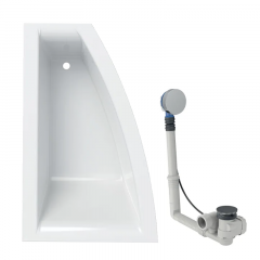 Baignoire acrylique sanitaire asymétrique Geberit RENOVA PLAN 160x100cm avec pieds, sortie droite + Vidage avec actionnement rotatif, d52 - Geberit