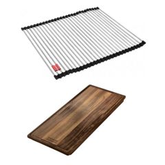 Set accessoires cuves Box Inox : égouttoir déroulant Rollmat + planche en bois - Franke
