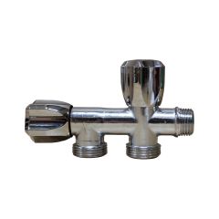 Robinet machine à laver laiton double horizontal M1/2" (15/21) - 2 sorties M3/4" (20/27) - Sferaco