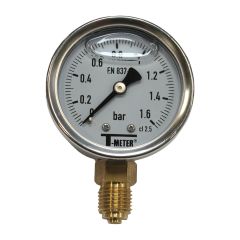 Manomètre boitier inox à bain de glycérine RADIAL Mâle 1/4" (8/13) - Pression 0 / 1,6 bar - Sferaco