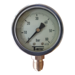 Manomètre boitier inox à bain de glycérine RADIAL Mâle 1/4" (8/13) - Pression 0 / 60 bar - Sferaco 