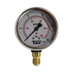 Manomètre boitier inox à bain de glycérine RADIAL Mâle 1/4" (8/13) - Pression 0 / 10 bar - Ø63 - Sferaco