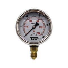 Manomètre boitier inox à bain de glycérine RADIAL Mâle 1/4" (8/13) - Pression 0 / 100 bar -  Ø63 - Sferaco