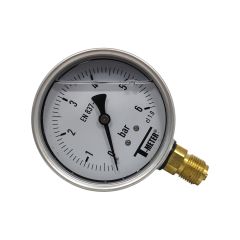 Manomètre boitier inox à bain de glycérine RADIAL Mâle 1/2" (15/21) - Ø100 - Pression 0 / 6 bar - Sferaco