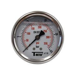 Manomètre boitier inox à bain de glycérine AXIAL Mâle 1/4" (8/13) - Ø63 - Pression 0 / 25 bar - Sferaco